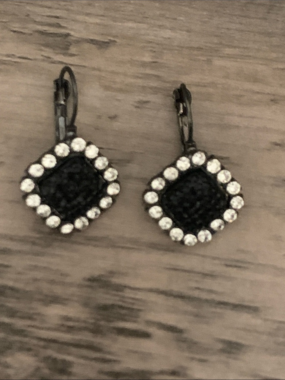 Black Crystal Halo Drop Earrings - Unbranded